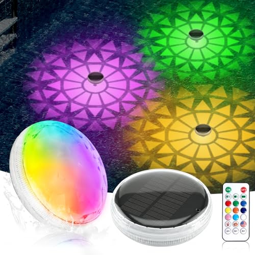 Lustaled Poolbeleuchtung Unterwasser mit Fernbedienung,Farbwechsel Schwimmende Teichbeleuchtung,IP67 Wasserdicht Solar Pool Licht für Brunnen, Teich, Aquarium, Party Deko-2 Stück