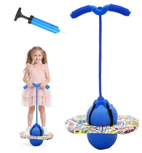 BOFITENG Ballon Sauteur avec Poignée, Bâton Sauteur, Capacité de Charge de 100 kg, Jeu Extérieur Enfant, Ballon Sauteur Enfant & Adulte pour Entraînement à l'Équilibre et Fitness(Bleu)
