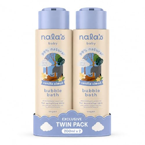 Nala's Baby Vanilla Cloud Foamy Bubble Bath 200ml x2 | Allergen-Free Sweet Vanilla Fragrance | 99% Natural | Dermatologically-Tested and Paediatrician-Approved | Tear-Free | Vegan