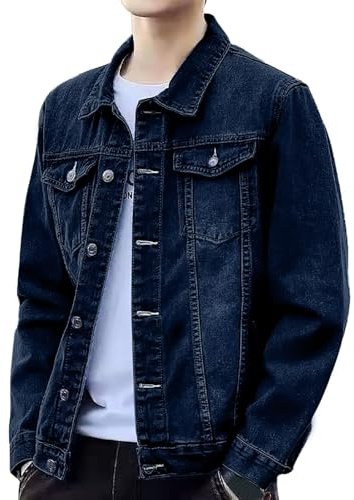 Herr blå svart denimjacka kortärmad arbetsskjorta fritidsjacka med ficka