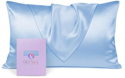 OLESILK Seide Kissenbezug Kissenhülle Haar- und Hautpflege mit Verstcktem Reißverschluss 19 Momme 1 Stück Hellblau 40x60cm
