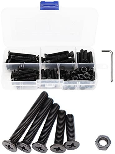 binifiMux 100pcs Flat Phillips Head Black M5 x 20mm/ 25mm/ 30mm/ 35mm/ 40mm Countersunk Machine Screws Hex Nuts Assortment Kit
