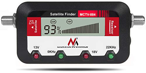 Maclean MCTV-884 Digital Satellite Finder with 25cm F-connection Cable LCD Display Easy to Read, Sound Output Adjustment of Satellite Antennas