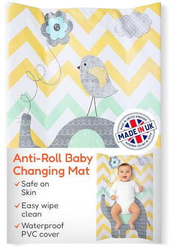 Babycurls Deluxe Anti-Roll PVC Wedge Nappy Baby Changing Mat with Curved Sides and Raised Edges for Babies from Birth Upwards Wipe Clean and Waterproof 69 x 45 x 8cm (Elephant Chevron)