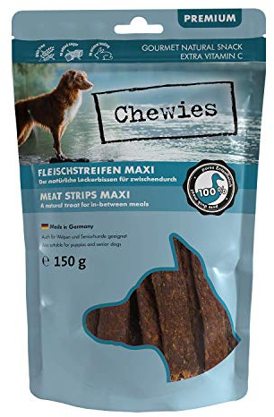 Chewies Fleischstreifen MAXI Hundeleckerli aus 100 % Entenfleisch - 150 g - luftgetrocknete Enten Kaustreifen für Hunde - zuckerfrei & getreidefrei - Dörrfleisch von der Ente