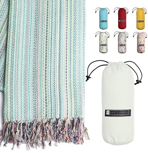 BAY LAUREL Turkish Beach Towel with Travel Bag 39 x 71 Quick Dry Sand Free Lightweight Large Oversized Towels Light