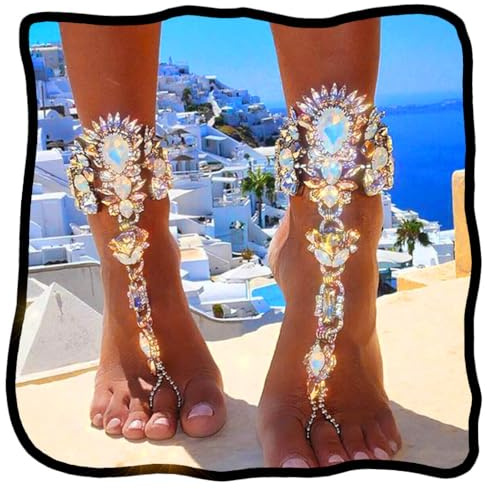 Woeoe Rhinestone Anklet Silver Crystal Barefoot Sandals Foot Chain Pearl Anklets Foot Chain Beach Foot Charm Jewelry for Women