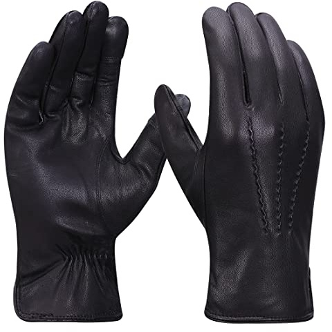 Harssidanzar Mens Leather Gloves For Man, Touchscreen Winter Dress Leather Gloves Fleece Lined GM040UK