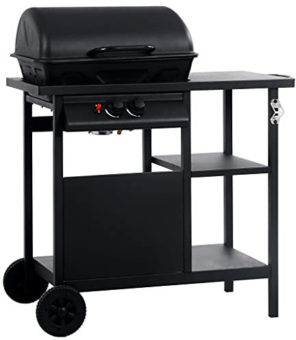 Festnight Barbecue Carbonella, Griglia Barbecue, Barbecue Portatile, con 2 ruote, Barbecue Combinato Carbone e Gas 3 Fuochi, Tipo 1