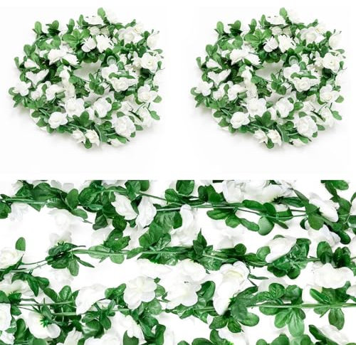 NICKLIN 3 Stück Blumengirlande Künstlich Rebe 8FT Pfingstrosen Künstlich mit 45 Köpfe Pfingstrose Seidenblumen Weiße Blume Girlande für Haus Hotel Party Hochzeit Bogen Dekoration