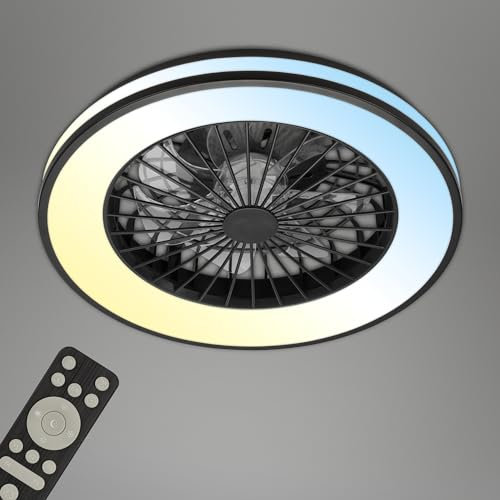 BRILONER - CCT Deckenventilator mit Beleuchtung 5 Geschwindigkeiten, Fernbedienung, Dimmbar, Timer, Schlafzimmerlampe, Wohnzimmerlampe, Deckenlampe mit Ventilator, 48,5x14,5 cm (DxH), Schwarz