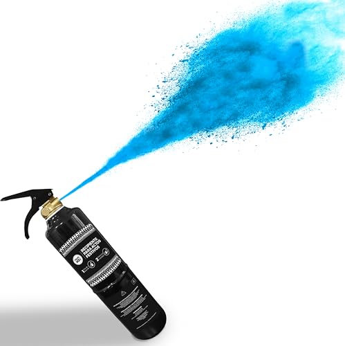 POLVO HOLI - Extintor de colores de 1kg de polvo holi - Extintor tamaño pequeño de polvo de colores para tu fiesta Holi, Baby Shower, evento, carrera holi, fiesta, cumpleaños (Celeste)