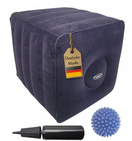FabaCare Beinerhöhungswürfel, Bandscheibenwürfel mit blauen Igel Massageball, Entlastungskissen, Wadenablage, Bandscheibenkissen, Lagerungskissen Beine, Beinablage für Rückenübungen, ist aufblasbar