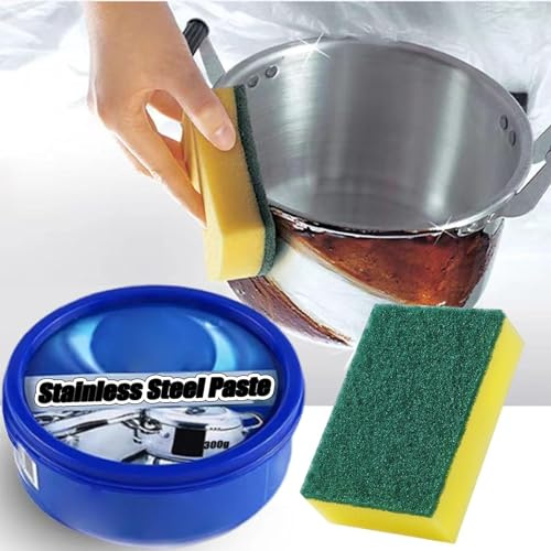 Pasta detergente versatile in acciaio inox, cera detergente per pentole da cucina, detergente per acciaio inossidabile e lucidatura per metallo, per elettrodomestici da cucina, lavandini, pentole, 300