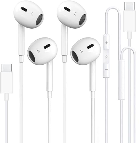 2 Pack-USB C Headphones Wired for iPhone 17/16, Type C Earbuds with Microphone & Remote Noise Cancelling Earphones for iPhone 16/15 Pro Max, iPad, Galaxy S23/S22/S21/S20, Pixel 7/6/5/4