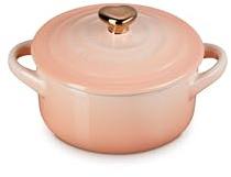 Le Creuset Stoneware Mini Round Cocotte, 8oz., Peche with Gold Heart Knob