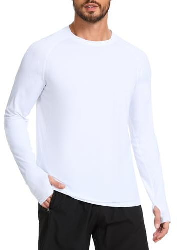 AMZSPORT UV T-shirt herr Rashguard UPF 50 långärmad kortärmad T-shirt solskydd andningsbar snabbtorkande skyddande T-shirt för fiske, surfing, vandring, cykling, 123032-vit, XL