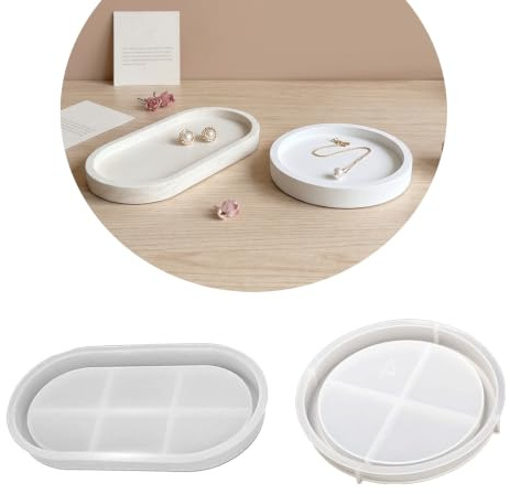 Molde de silicona para bandeja 2 piezas, moldes de silicona con ranuras, molde de silicona para portavelas, resina, fundición, moldes de epoxi para formar bandejas decorativas