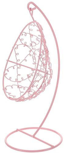 Milisten Miniature Hanging Hammock Chair and Tiny Swing Ornament for Girls Bedroom, Pink Metal Mini Swing Decoration for Indoor Garden and Dollhouse Furniture Accessories