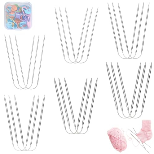 MUYAPAY 48 Pezzi Ferri da Maglia Acciaio Inossidabile, Ferri Circolari Intercambiabili Ferri da Maglia Circolari Lisci, 2.0-4.5mm per Cappelli, Calze, Guanti, Maniche e Piccoli Progetti