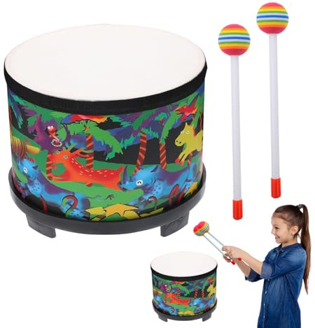 Davivian Tamburo Per Bambini,Tamburo 20 Cm Giocattolo Sonoro,Strumento Educativo Sensoriale In Legno Con 2 Bacchette - Regalo Compleanno Natale Per Ragazzi