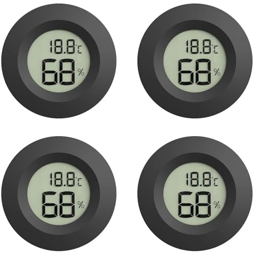 Mini Digital Reptile Tank Thermometer Hygrometer, Tortoise Bearded Dragon Leopard Gecko Spiders Vivarium Thermometer Accessories, Box Temperature Display for Terrariums Greenhouse Indoor(4PCS)