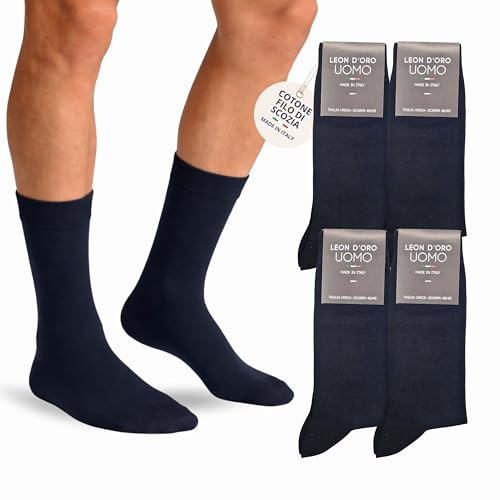 LEON D'ORO Calze uomo COTONE corte Calzini LEGGERI in FILO DI SCOZIA pois righe fantasia MADE IN ITALY (IT, Numero, 40, 45, Regular, Regular, ASSORTIMENTO TINTA UNITA BLU 4 paia)
