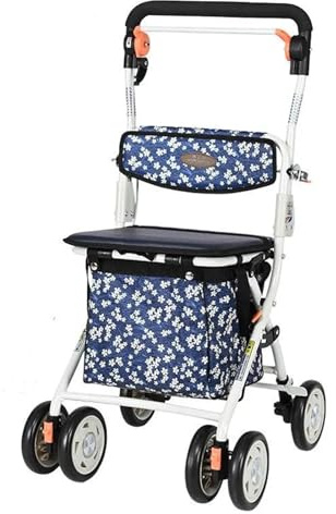 Marcheur senior Déambulateurs for personnes âgées, déambulateur pliable avec siège, vertical tout-terrain en aluminium durable(Blue)