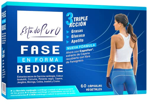 Fase Reduce Estado Puro - Quemagrasas Potente para Adelgazar - Adelgazante x3 Grasas, Glucosa, Apetito - Garcinia Cambogia, Forskolina, Moringa, Capsaicina, Inositol, Cromo - 60 Cápsulas de Tong-il