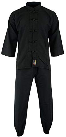 Playwell Elite Kung Fu Microfibre Ultra Light Uniform All Black : Childrens (150cm)