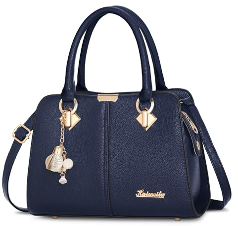 FORRICA Handtaschen Damen Elegant Henkeltasche mit Schön Anhänger Mode Frauen Schultertasche PU Leder Umhängetasche für Einkaufen Pendeln Blau
