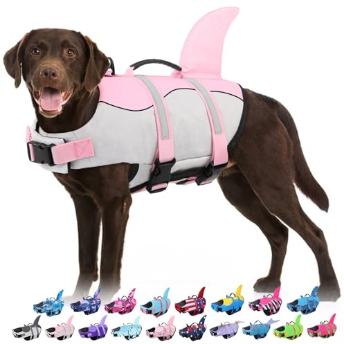 Bess Bridal Dog Life Jacket - Shark Life Vest for Swimming Boating - Reflective Lifejacket Swimsuit for Small Medium Large Dogs - High Buoyancy Lifesaver Preserver with Rescue Handle, Pink Shark S