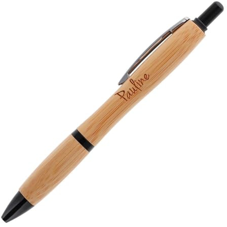 Stylo en bois de bambou personnalisé gravé – Stylo bille élégant en bois et plastique noir – Cadeau personnalisé avec gravure texte au choix