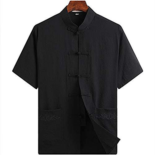 ERNP Kampfsportbekleidung China Clothes Tang Shirt - Kampfsport Kung Fu Kurzarm Shirt,Schwarz,L