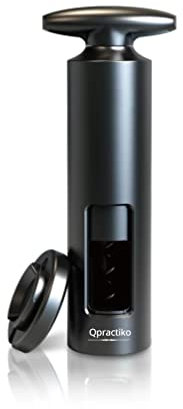 Qpractiko | Tire-bouchon manuel 2 en 1, noir, ABS | Spirale téflon, coupe-capsule intégré, design ergonomique, compact | Extraction et ouverture sans effort