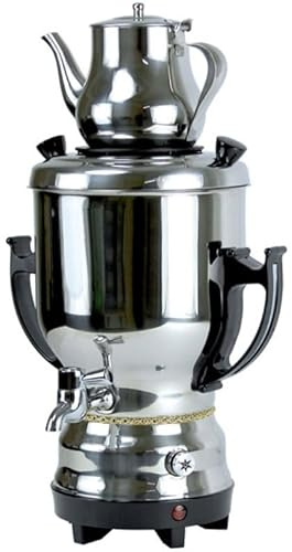 Electric Stainless Steel Persian Russian Turkish Arabic 4.5 Liter Samovar With Kettle 32oz Tea Maker Water Teapot 110V 1300W Auto Shut Off, Keep Warm
