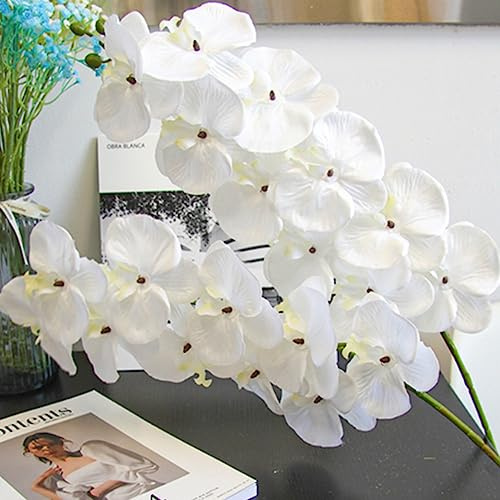 OUKEYI Fiori artificiali di Phalaenopsis, fiori di orchidea bianchi realistici al tatto, rami di phalaenopsis sintetici, 9 grandi fioriture 68 cm, 6 pezzi
