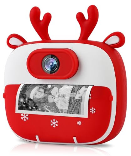 BITIWEND Kinderkamera Sofortbildkamera, Rentier Stil Digitalkamera Print 1080P HD 26MP 2,4-Zoll-Bildschirm 16GB SD-Karte Videokamera Geburtstag 3-12 Jahre Jungen Mädchen