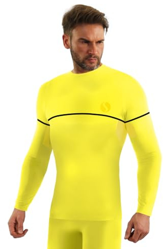 sesto senso Sportundertröjor herr Dryarn långärmad termoundertröja kompressionströja undertröja, Gul neon, L/XL