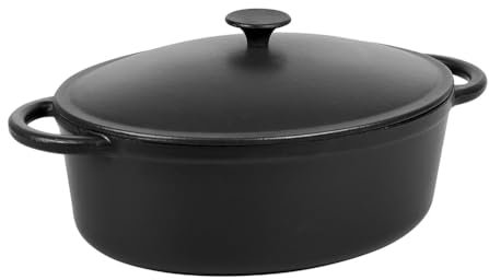 Crealys 543095 - Casseruola ovale in alluminio pressofuso 6,5 litri, 32 cm, esterno e interno nero, tutte le fonti di calore, inclusa l'induzione, ideale da 6 a 8 commensali