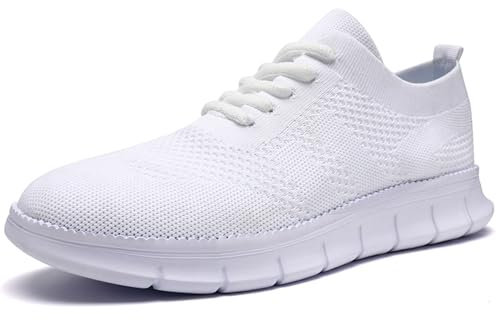 GHFKKB Turnschuhe Herren Atmungsaktive Sportschuhe Sommer Schuhe Laufschuhe Leichte Sneakers für Jogging Tennis Fitnessstudio Bequeme Hallenschuhe Freizeit Schnürhalbschuhe Weiß 43