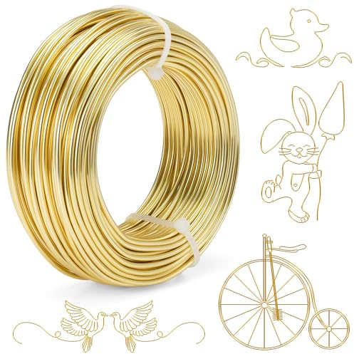 Filo di alluminio dorato calibro 9, 3 mm x 152 m, per scolpire, realizzare bambole, scheletri, artigianato fai da te, creazione di gioielli, tessitura e avvolgimento di fili (oro, 9 gauge)