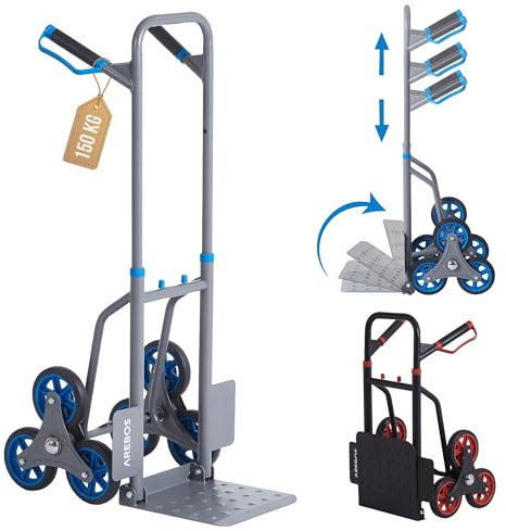 Arebos Carretilla para escaleras, plegable, con neumáticos de goma dura y marco de acero, carretilla de transporte para mudanzas y objetos pesados, antracita