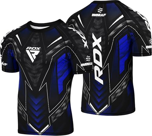 RDX Maglietta a Compressione a Maniche Corte Approvata IMMAF Flessibile da Uomo per Livello di Competizione e Sessioni di Allenamento, Blu, XX-Large
