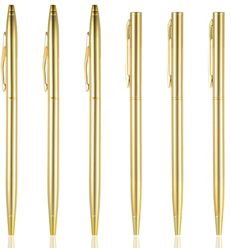 6 Stück Gold Kugelschreiber Metall Schwarze Tinte Kugelschreiber Einziehbare 1mm Tinte Stifte Schlank Kugelschreibers Handwriting Arbeit Stift für Business Hochzeit Büro Männer Frauen Schreiben