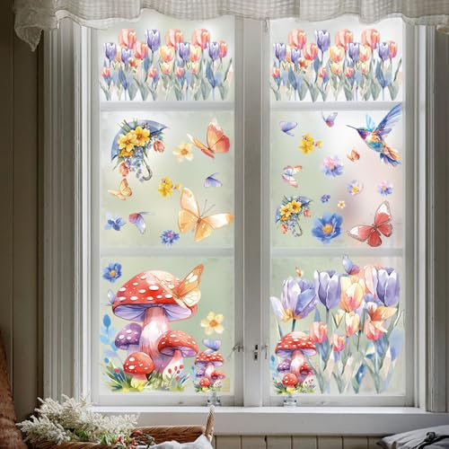 9 hojas de decoración de primavera para ventanas, autoadhesivas, para ventana, primavera, verano, mariposas, decoración para ventana, para habitación infantil, accesorios de fiesta