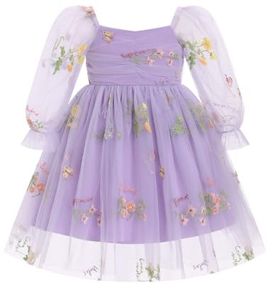 FYMNSI Blumenm�dchen Kleid Kinder M�dchen Prinzessin Geburtstag Partykleid T�t� T�llkleid Festliches Festkleid Langarm Blumen Stickerei Hochzeit Brautjungfer Abendkleider Ballkleid Lila 18-24 Monate