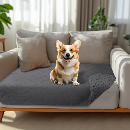 luciphia 100 % vattentät hundfilt med halkfria prickar, halkfri hundfilt som skydd för soffa säng bil, robust hundmatta maskintvättbar för resor hundar, grå 76 x 135 cm