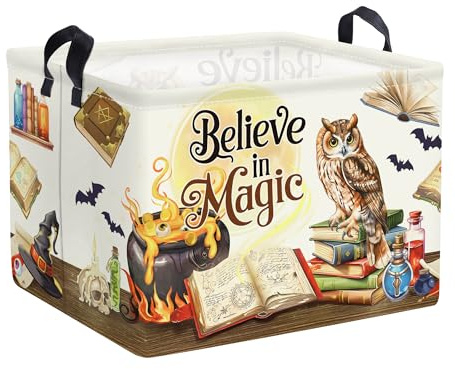 HUUMONSS Magic Hat Bat Baby Gift Basket Collapsible Clothes Nursery Hamper for Boy Girl Large Book Shelf Basket Toy Box Bin for Kid Room, Owl, 36L