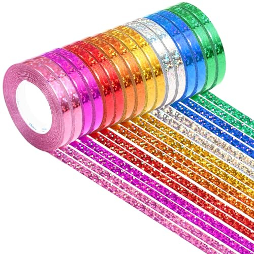 Naler 16 Rolls Curling Ribbon for Gift Wrapping, 160M Total Metallic Balloon Ribbon String, 8 Laser Colors Holographic Ribbons for Birthday Party Wedding DIY Crafts Decoration